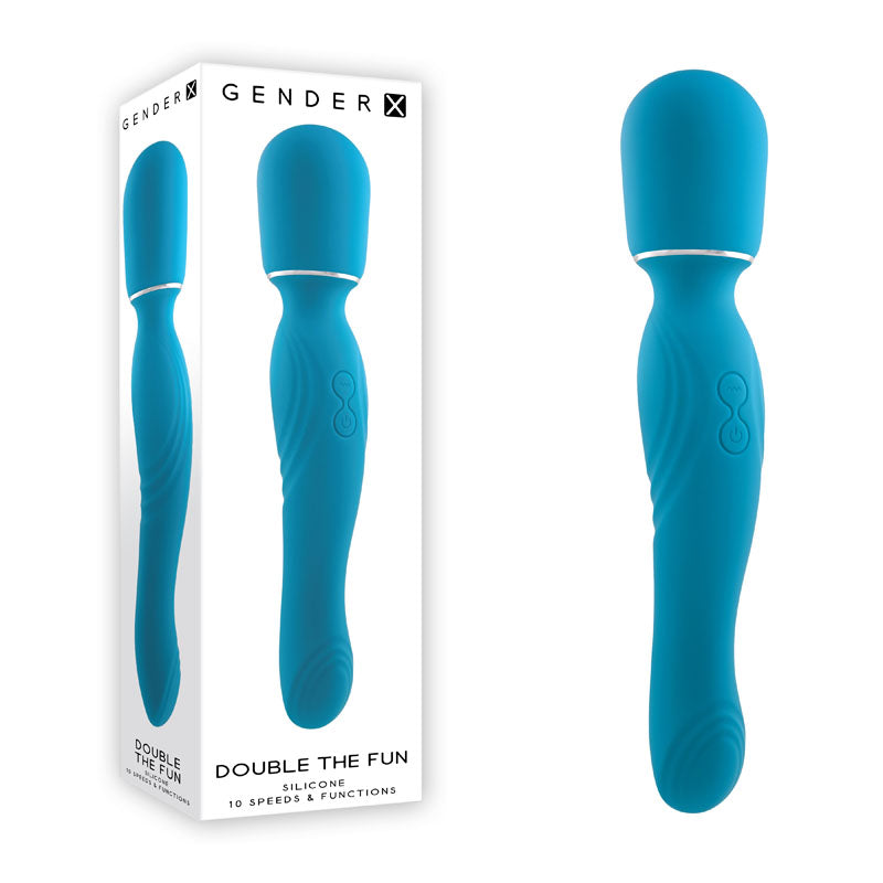 Gender X DOUBLE THE FUN - Blue 26.7 cm USB Rechargeable Dual Ended Vibrator Wand-GX-RS-2581-2