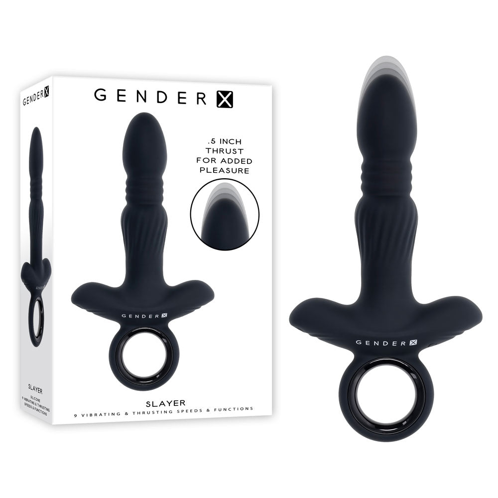 Gender X SLAYER - Black 20 cm USB Rechargeable Thrusting Vibrating Butt Plug-GX-RS-4103-2