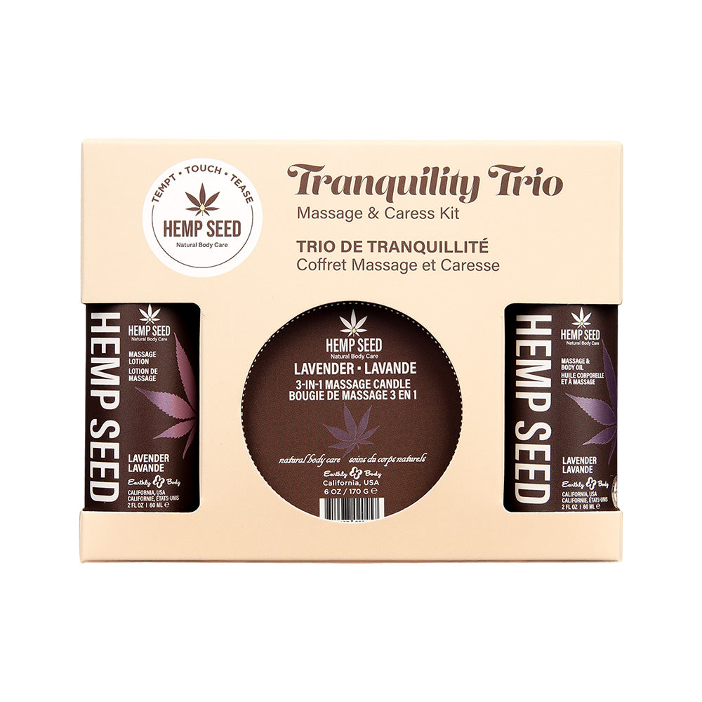 Hemp Seed Tranquility Trio - Lavender - Lavender Scented Massage & Caress Kit - 3 Piece Kit - HSMIB2517