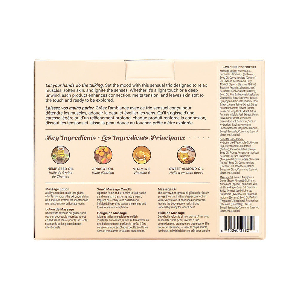 Hemp Seed Tranquility Trio - Lavender - Lavender Scented Massage & Caress Kit - 3 Piece Kit - HSMIB2517