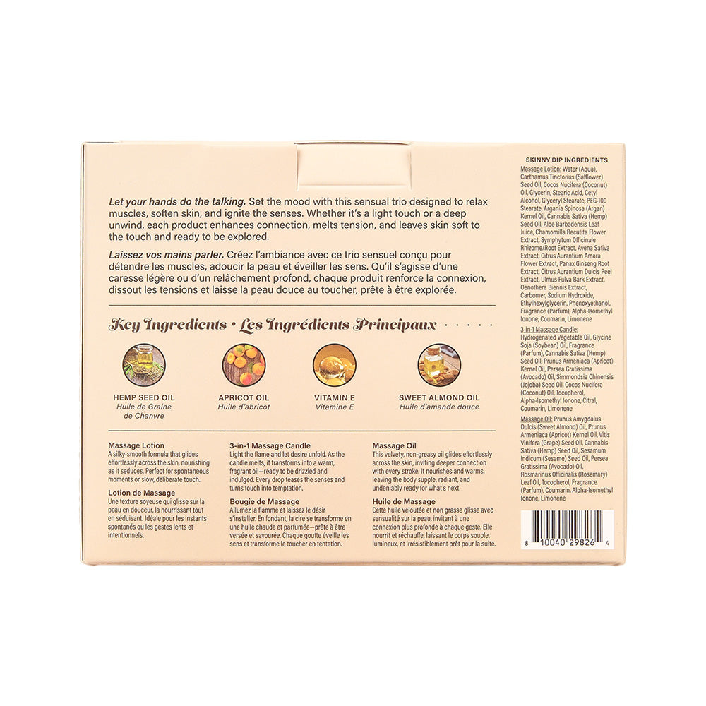Hemp Seed Tranquility Trio - Skinny Dip - Skinny Dip Scented Massage & Caress Kit - 3 Piece Kit - HSMIB2521