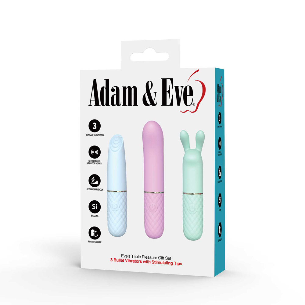 Adam & Eve TRIPLE PLEASURES - Coloured USB Rechargeable Vibrators - Set of 3-I477 0000