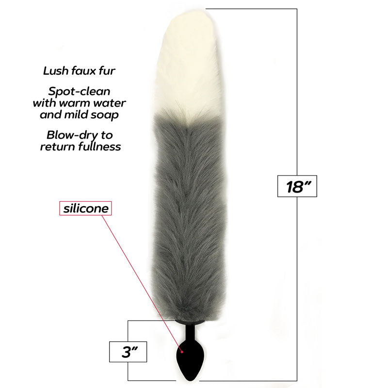 Foxy Fox Tail Silicone Butt Plug - Grey with White Tip - 46 cm Tail-IC1404