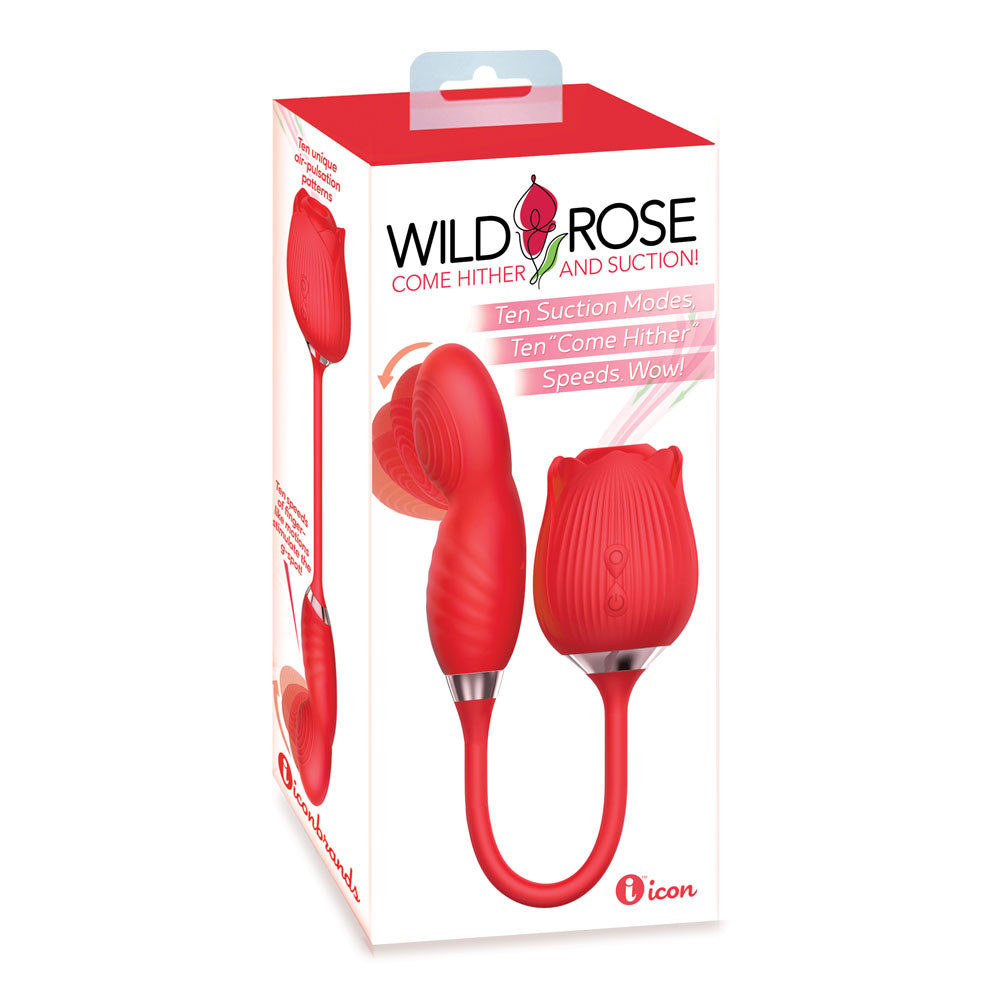 Wild Rose Come Hither & Suction Vibrator - Red USB Rechargeable Air Pulse Stimulator and Vibrator-IC1707