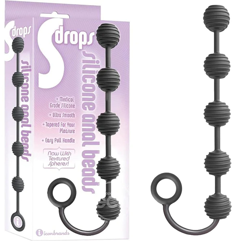 S-Drops Silicone Anal Beads - Black Anal Beads-IC2315-2