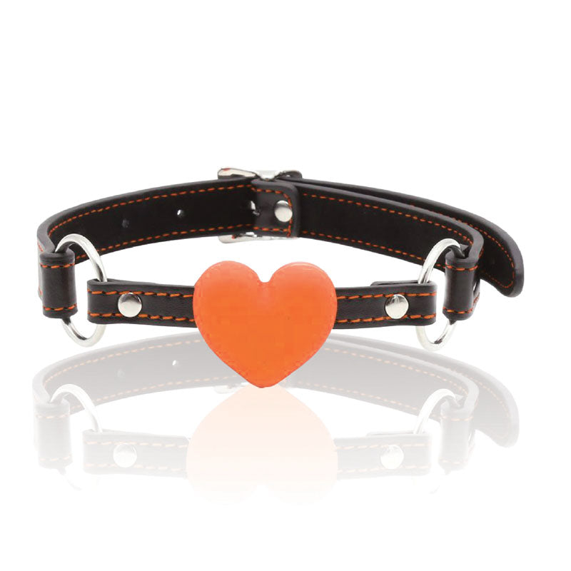  Heart Gag - Black/Orange Mouth Restraint-IC2532