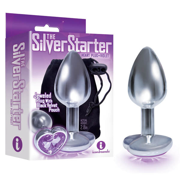 The Silver Starter - Silver 7.1 cm (2.8) Butt Plug with Violet Heart Jewel-IC2610-2