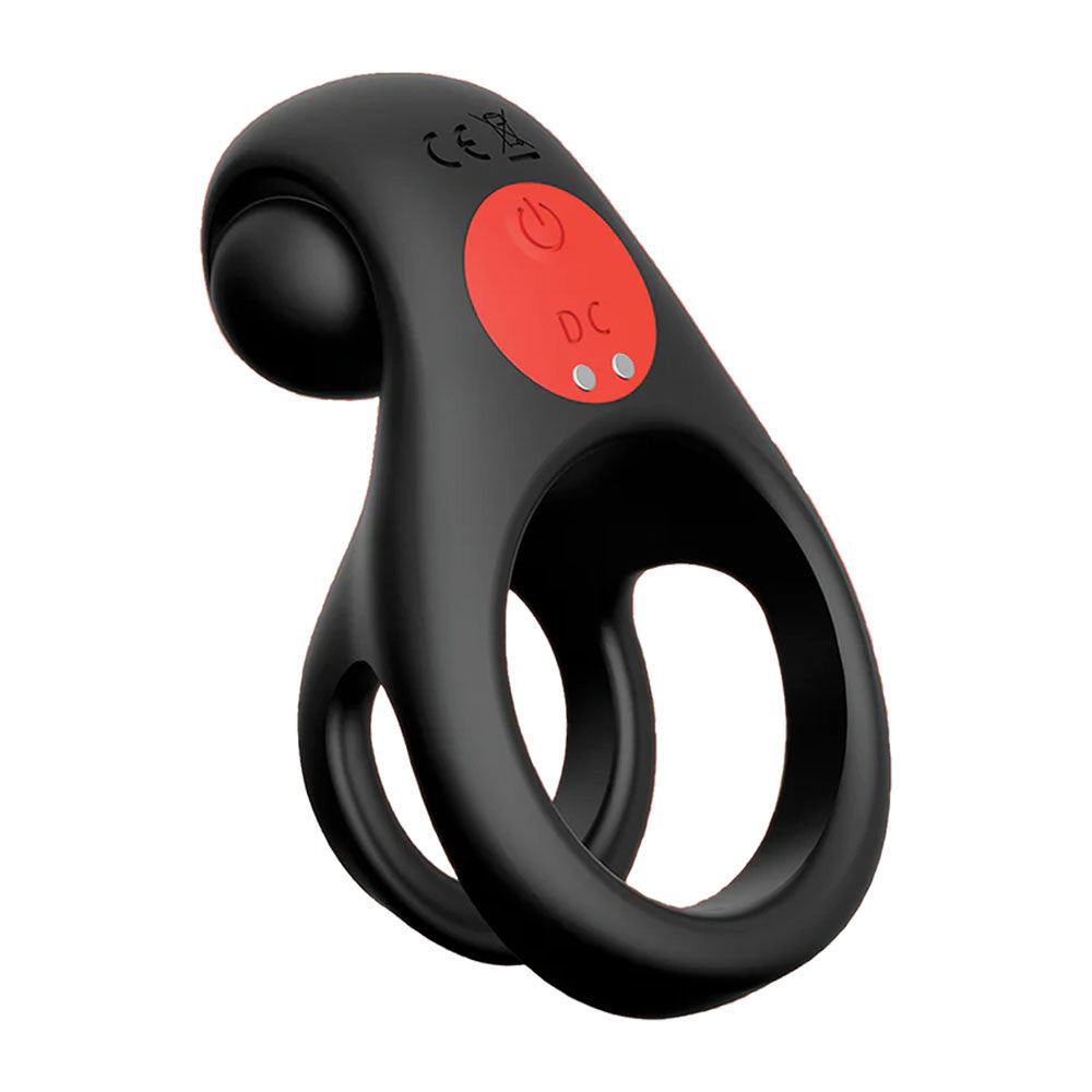 Red Dot Rings - V2 - Black USB Rechargeable Vibrating Cock & Ball Ring with Remote-IC5077