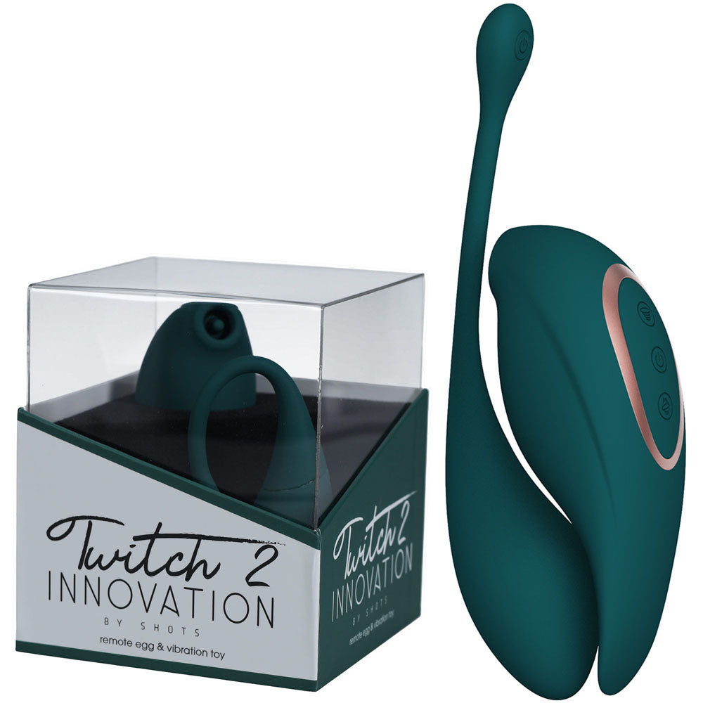 Twitch 2 - Green - Green US Rechargeable Suction Vibrator with Remote Vibrating Egg-INN002GRN