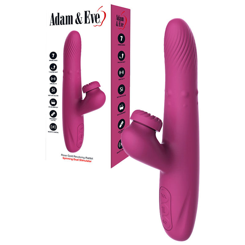 Adam & Eve ROSE GOLD REVOLVING RABBIT - Purple 22.5 cm USB Rechargeable Spinning & Thrusting Rabbit Vibrator-J108 3100