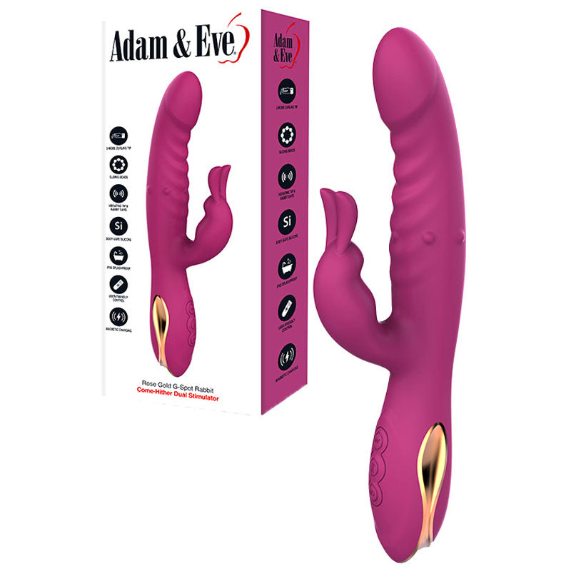 Adam & Eve ROSE GOLD G-SPOT RABBIT - Purple 22.5 cm USB Rechargeable Rabbit Vibrator with Flicking Tip-J110 3100