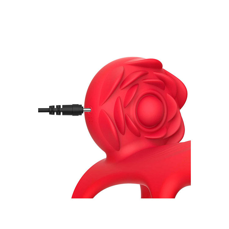Adam & Eve VIBRATING ROSE COUPLES CAGE - Red USB Rechargeable Vibrating Penis Cage with Wireless Remote - J929 6000