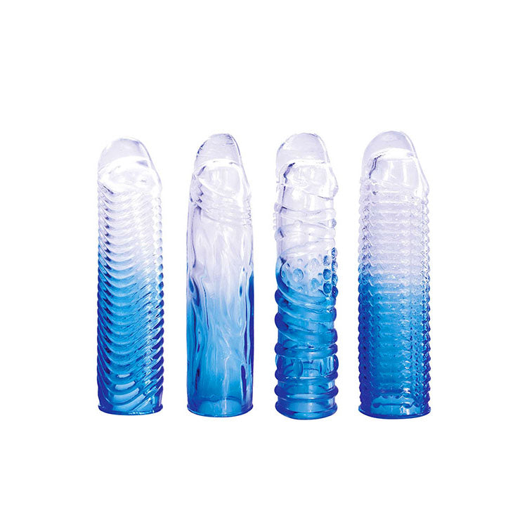 Adam & Eve SAPPHIRE Sleeve Set - Blue Clear Penis Sleeve Set - Set of 4 - L232 4000
