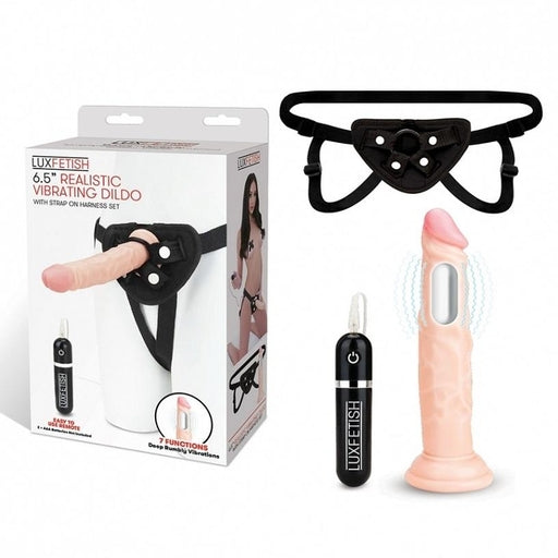 Lux Fetish 6.5" Realistic Vibrating Dildo & Strap-on Harness-LF1373