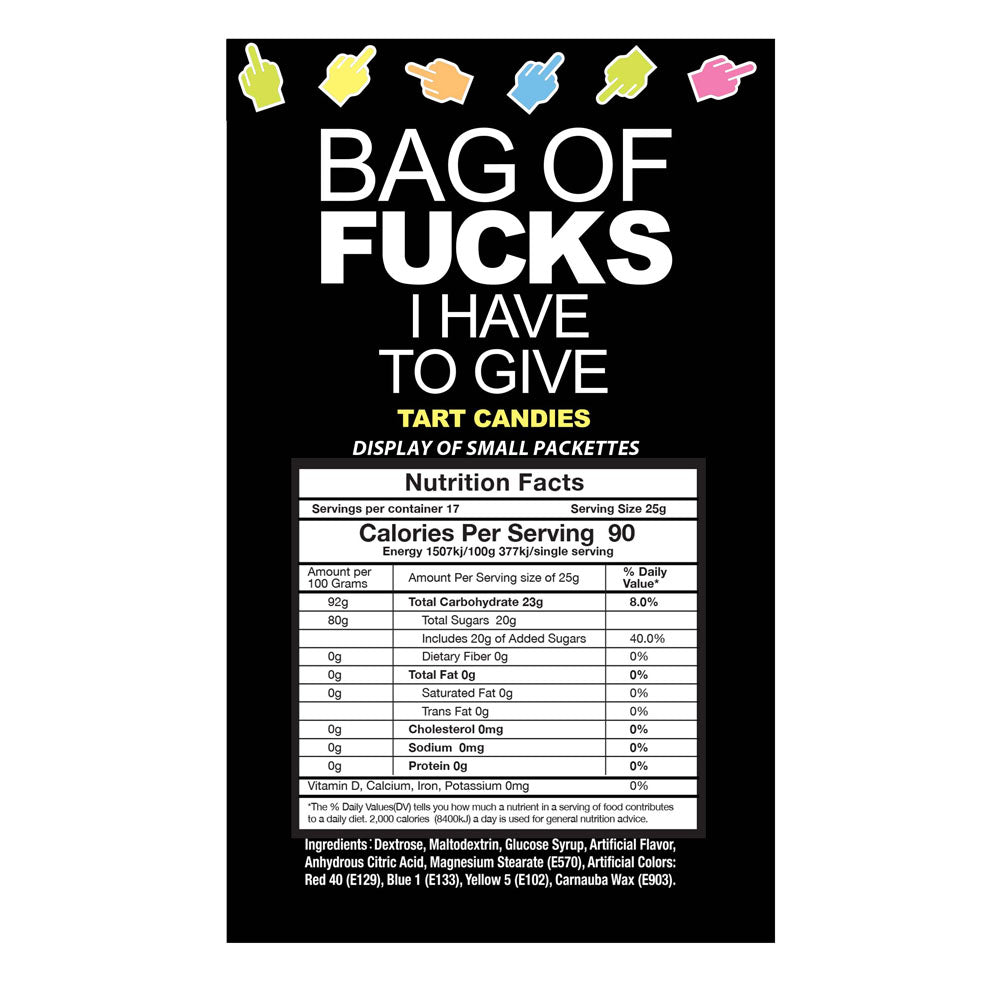 Bag Of Fucks I Have To Give - Display - Fruit Flavoured Lollies - Counter Display of 100 Mini Packs-LGCP.1216
