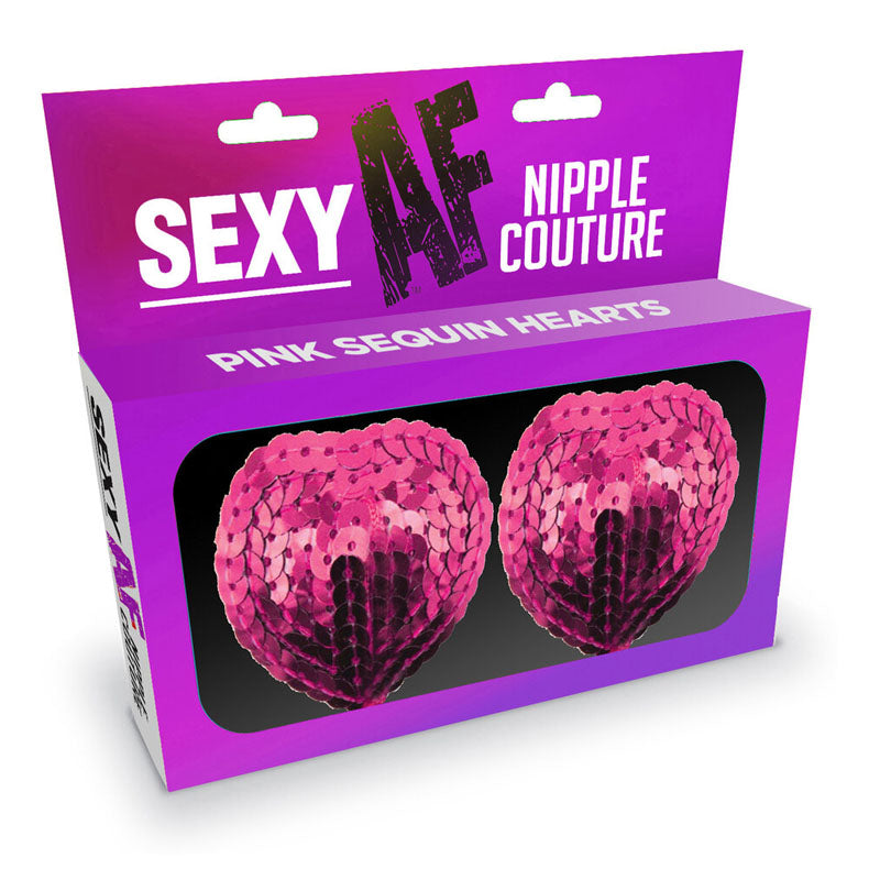 Sexy AF - Nipple Couture Pink Hearts - Pink Sequin Reuseable Nipple Pasties-LGNV.202