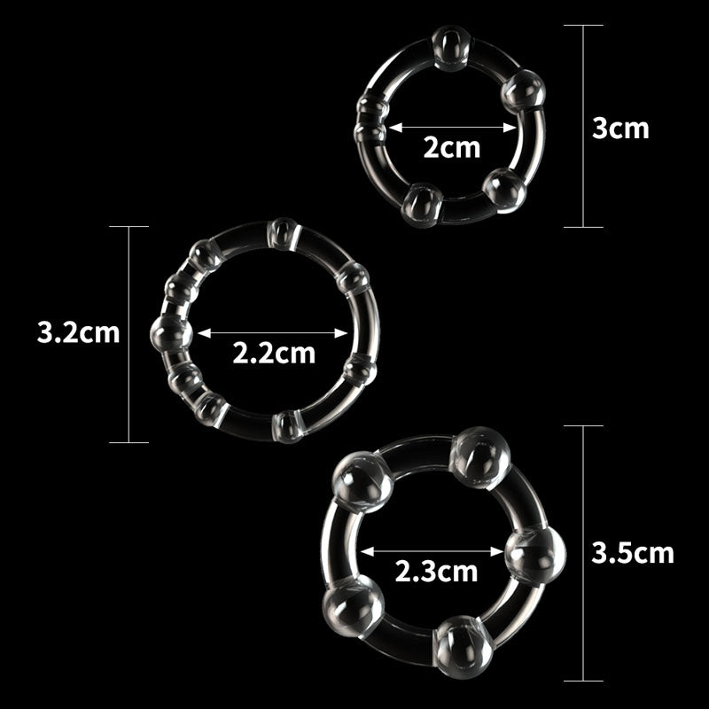 Power Plus Triple Beaded Ring Set - Clear Cock Rings - Set of 3-LV343002