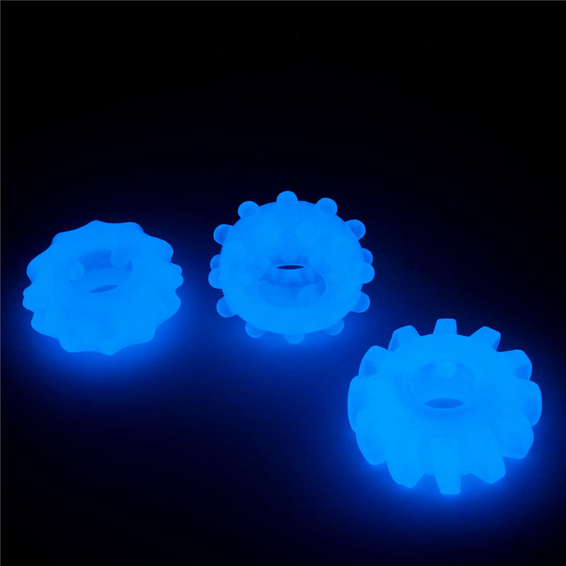 Lumino Play Penis Rings 3 Pack - Glow in the Dark Blue Cock Rings - Set of 3-LV343010