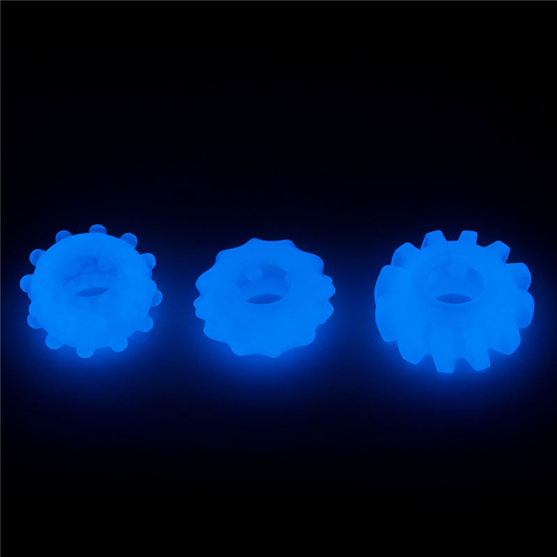 Lumino Play Penis Rings 3 Pack - Glow in the Dark Blue Cock Rings - Set of 3-LV343010