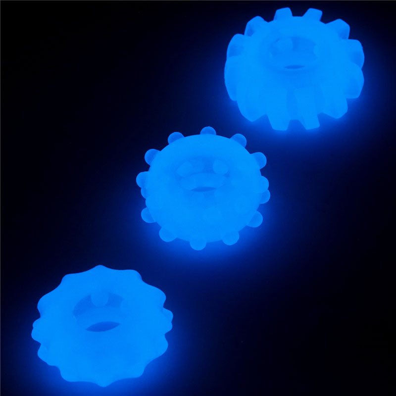 Lumino Play Penis Rings 3 Pack - Glow in the Dark Blue Cock Rings - Set of 3-LV343010