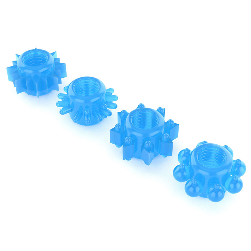 Lumino Play Penis Rings 4 Pack - Glow in the Dark Blue Cock Rings - Set of 4-LV343011