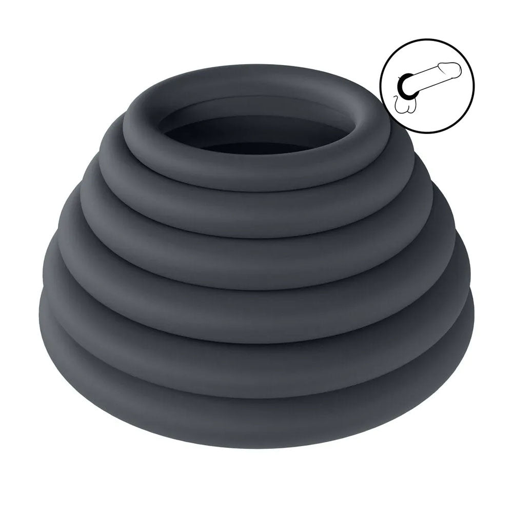 LEVELZ Classic Silicone Cock Ring Set of 6 - Black Cock Rings - Set of 6 Sizes-LVL01-0008BLK