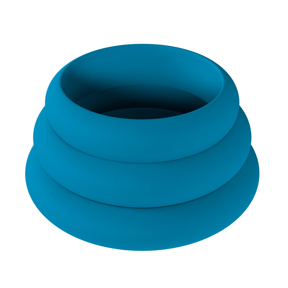 LEVELZ Wide O Silicone Cock Ring Set of 3 - L/XL/2X - Teal Cock Rings - Set of 3 Sizes-LVL01-0015TEA