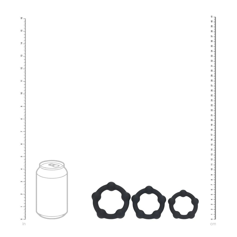 LEVELZ Beaded Silicone Cock Ring Set of 3 - Black - Black Cock Rings - Set of 3 Sizes-LVL01-0024BLK
