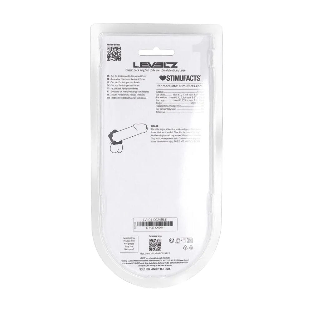 LEVELZ Beaded Silicone Cock Ring Set of 3 - Black - Black Cock Rings - Set of 3 Sizes-LVL01-0024BLK