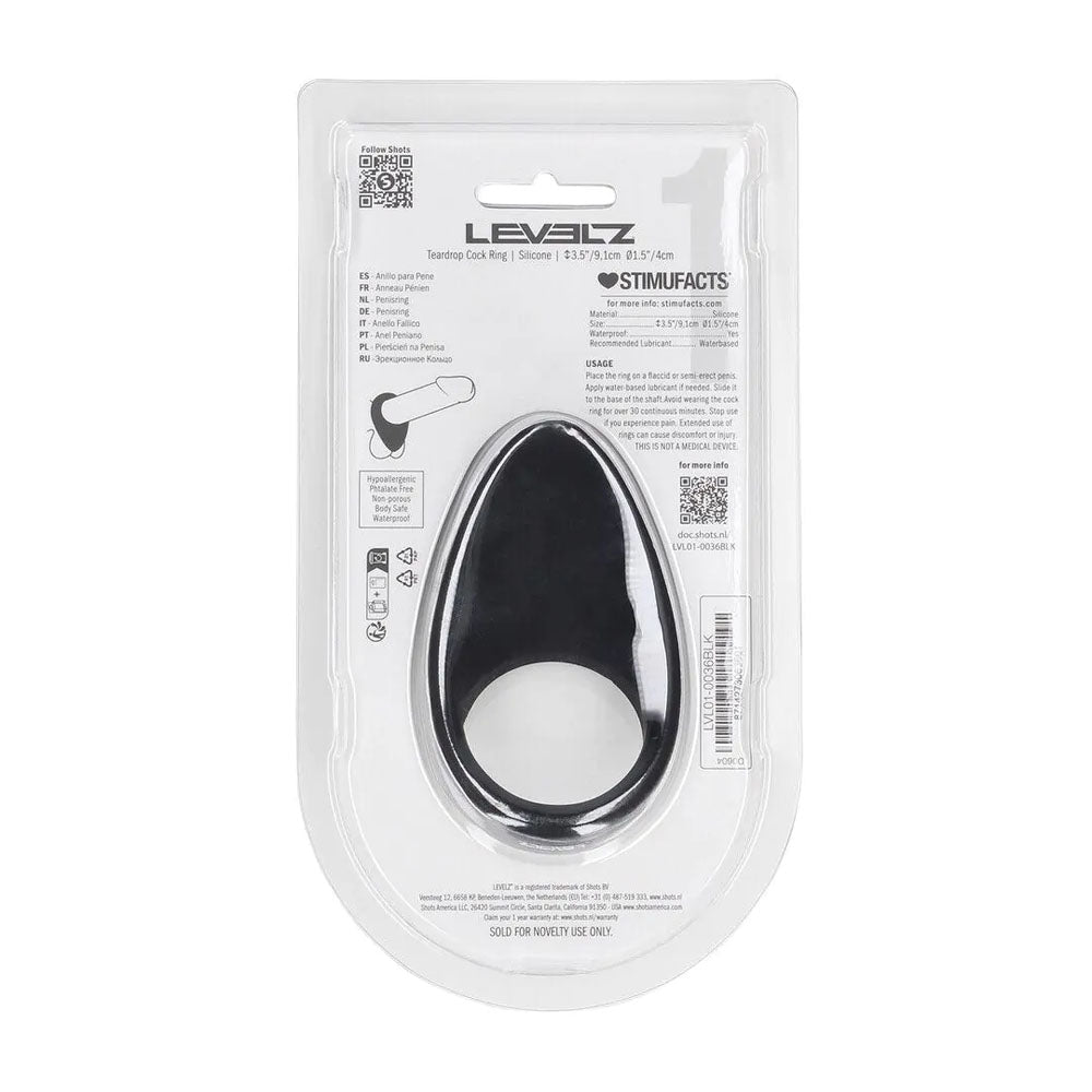 LEVELZ Teardrop Silicone Cock Ring - Black - Black Cock Ring-LVL01-0036BLK