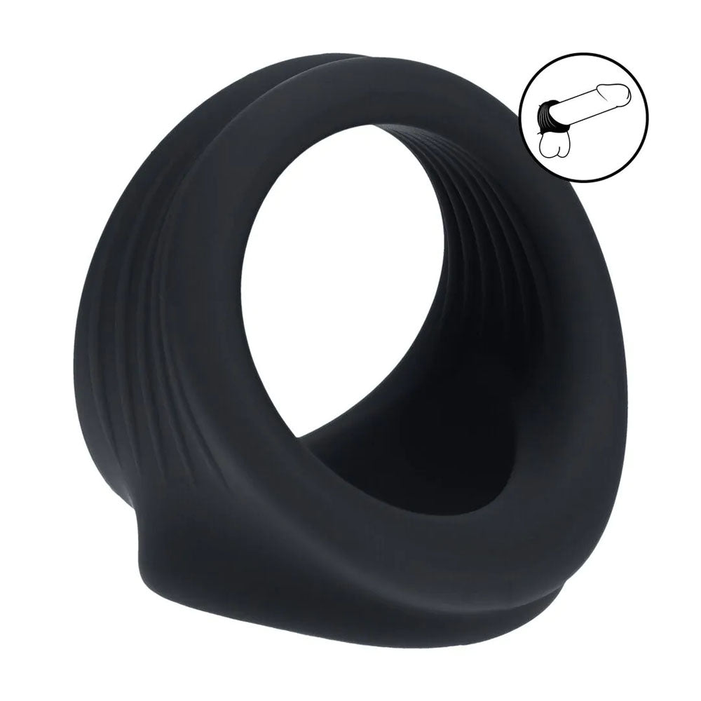 LEVELZ Silicone Cock & Ball Harness - Black - Black Cock & Ball Ring-LVL01-0038BLK