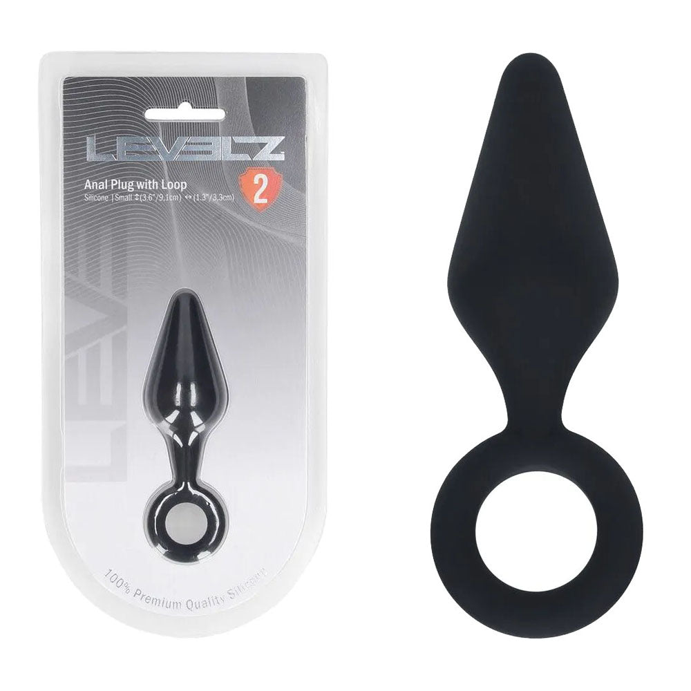 LEVELZ Silicone Anal Plug with Loop - Small - Black - Black Small Butt Plug-LVL02-0006BLK