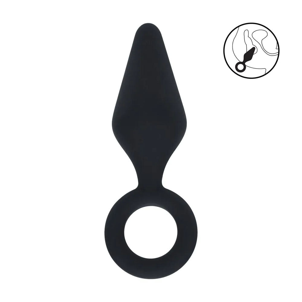 LEVELZ Silicone Anal Plug with Loop - Small - Black - Black Small Butt Plug-LVL02-0006BLK