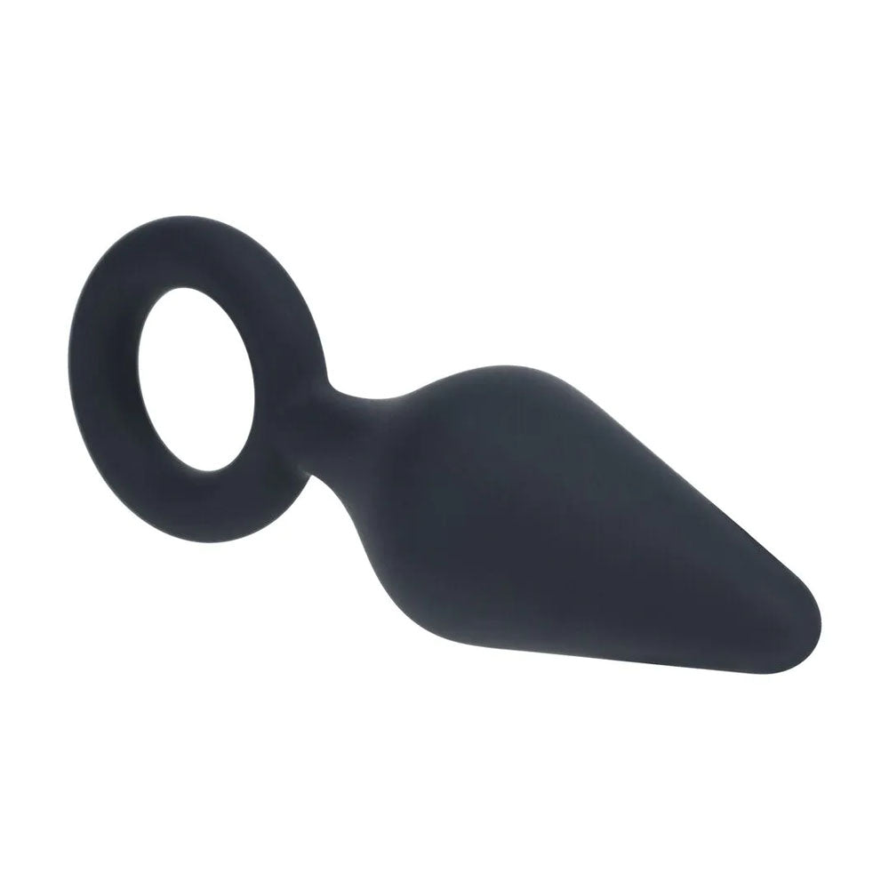LEVELZ Silicone Anal Plug with Loop - Small - Black - Black Small Butt Plug-LVL02-0006BLK