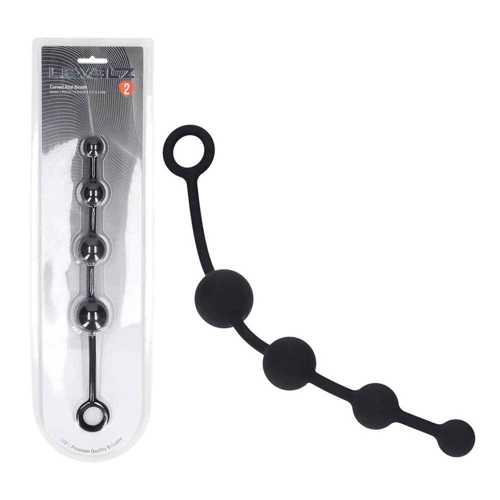LEVELZ Curved Silicone Anal Beads - Black - Black 29.5 cm Anal Beads-LVL02-0037BLK