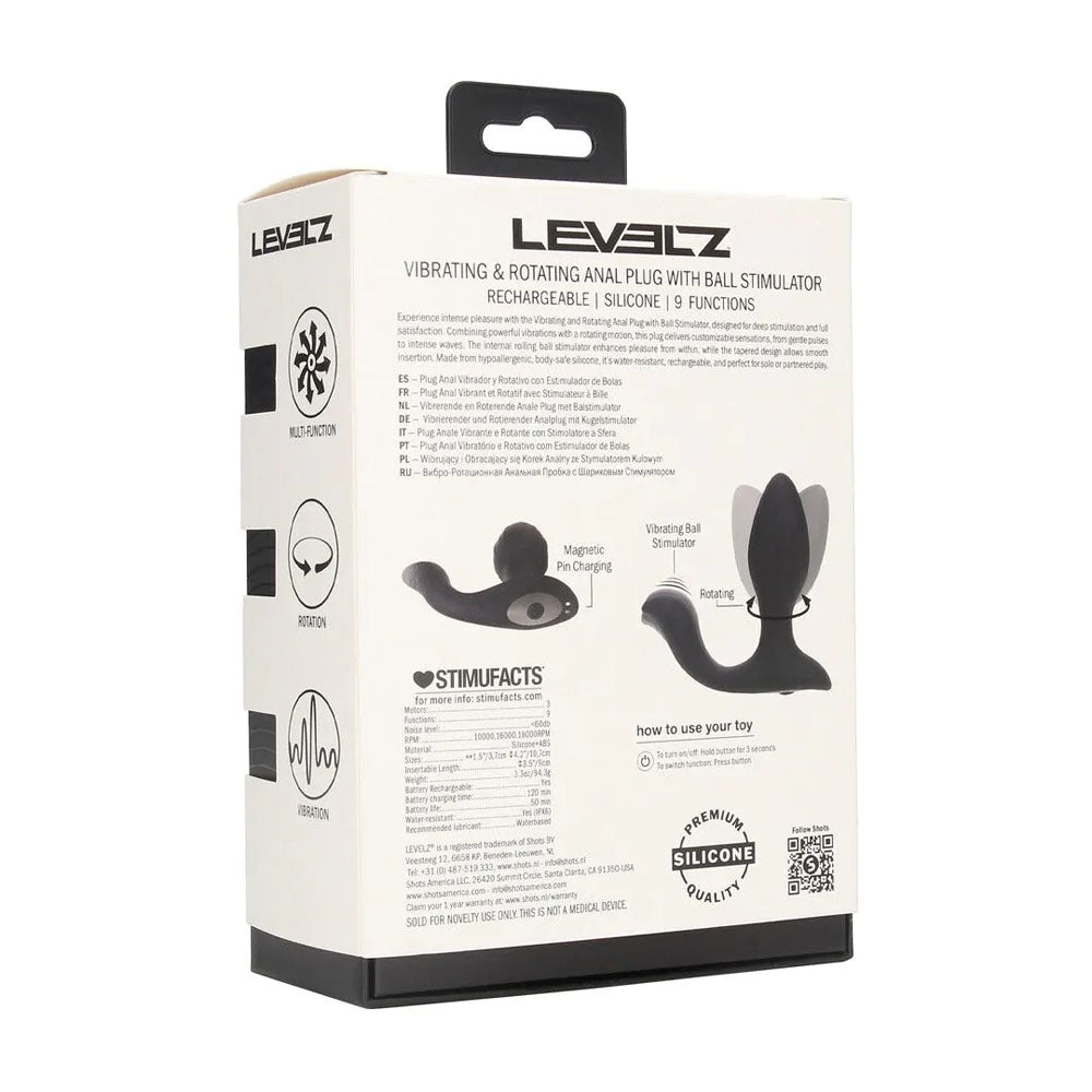 LEVELZ Vibrating & Rotating Anal Plug with Ball Stimulator - Black 10.7 cm USB Rechargeable Vibrating Butt Plug-LVL03-0029BLK