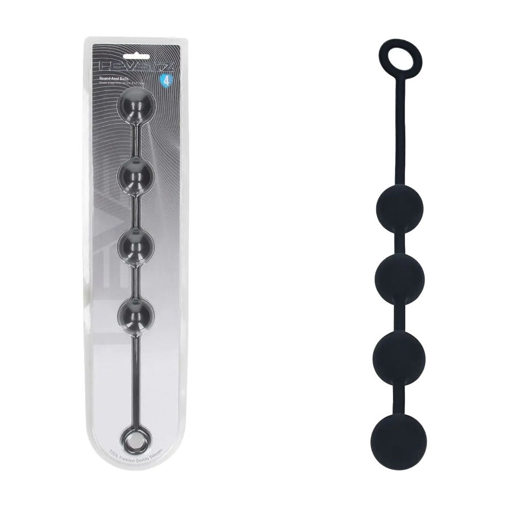 LEVELZ Round Silicone Anal Balls - L - 40mm - Black 40.5 cm Large Anal Beads-LVL04-0003BLK