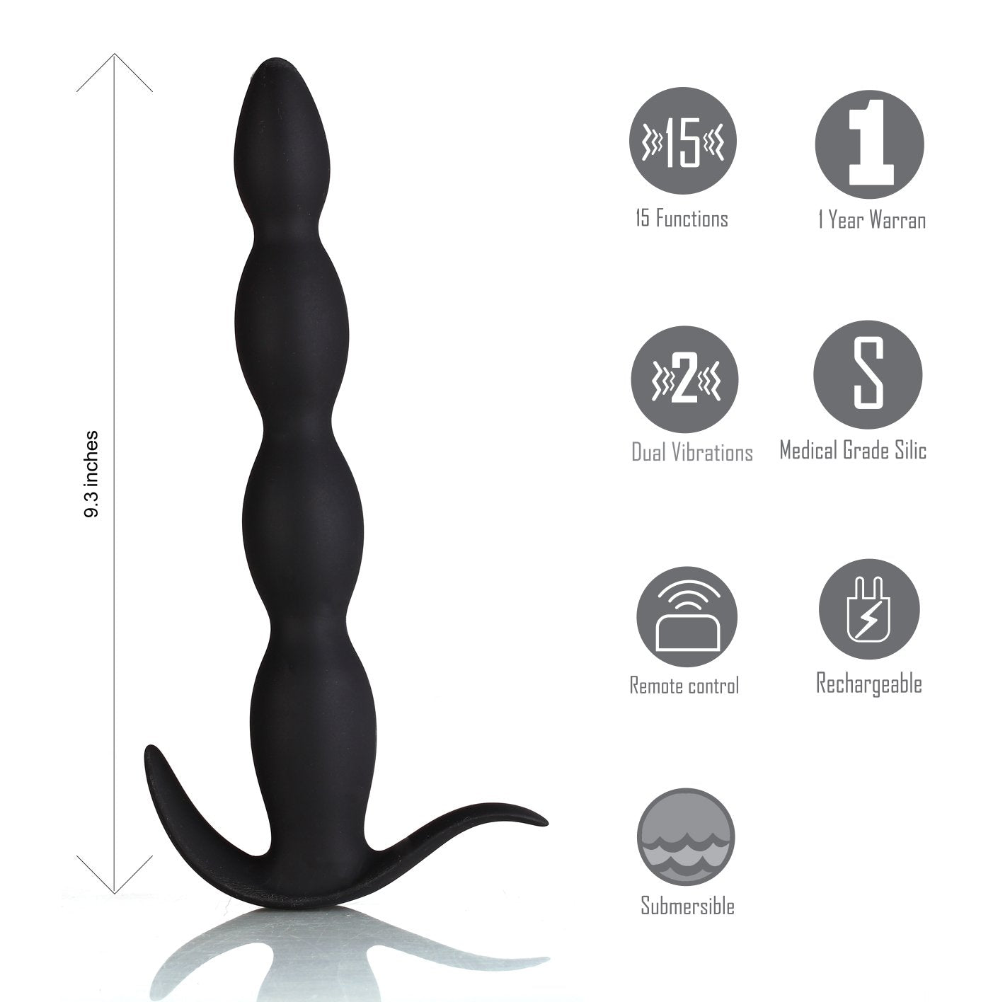 Maia Mason - Black 23.6 cm USB Rechargeable Anal Beads with Wireless Remote-MA109