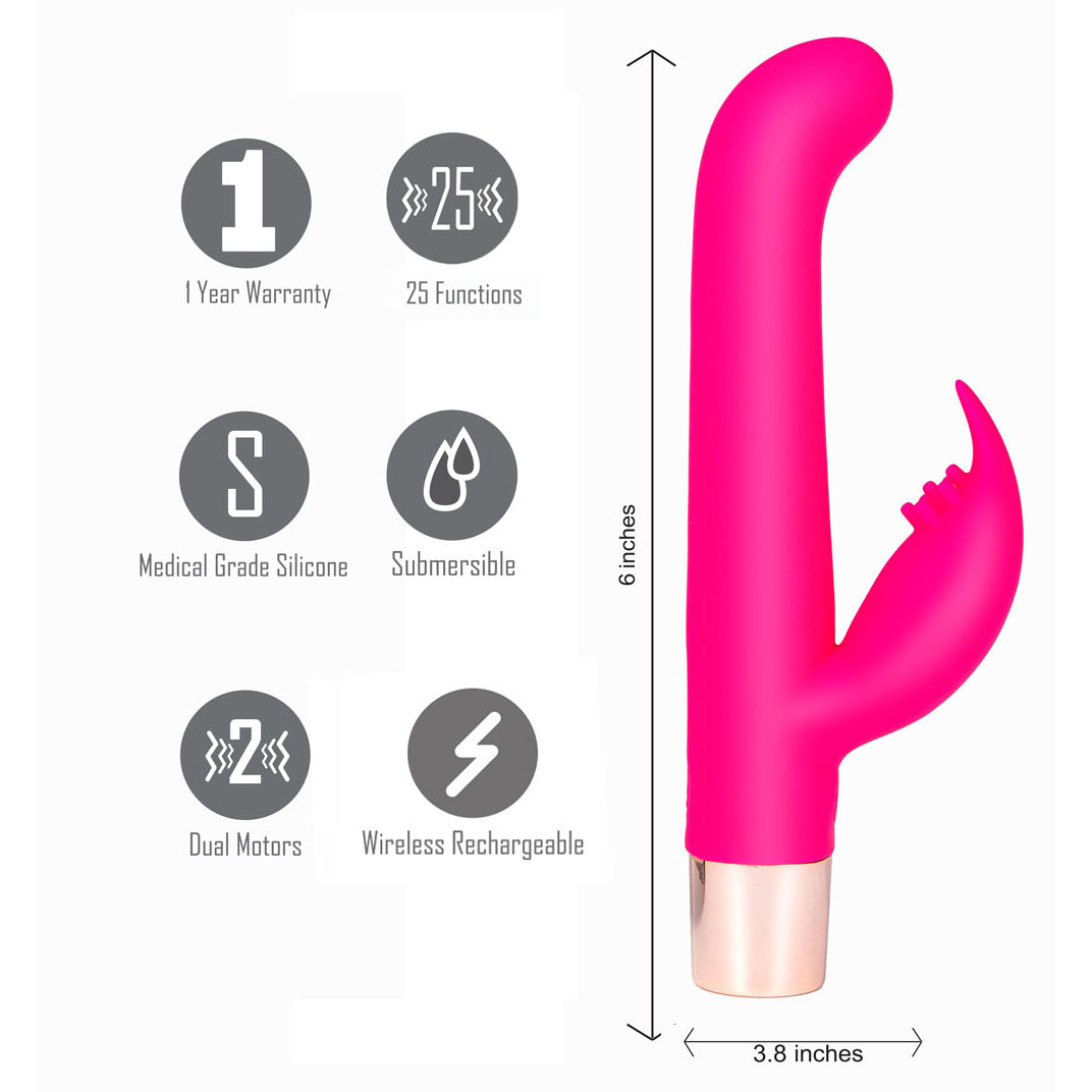 Maia HAILEY PRO - Pink 15.2 cm QI Wireless Rechargeable Rabbit Vibrator-MA22-01