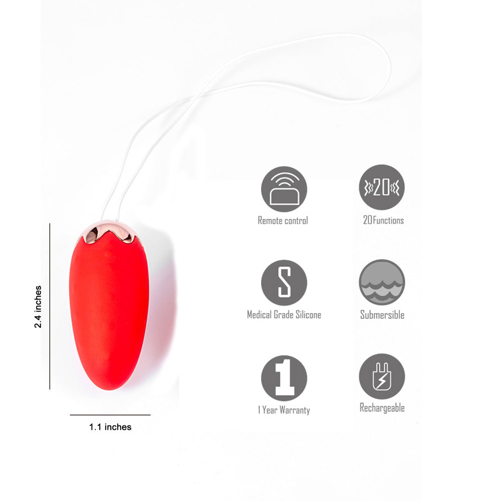 Maia SHORTCAKE - Red USB Rechargeable Vibrating Egg with Wireless Remote-MA22-04