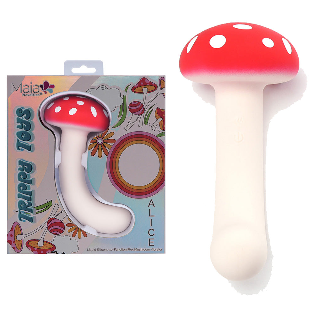 Maia ALICE - Red/White 15.2 cm USB Rechargeable Dual Vibrating Mushroom - MA25-24