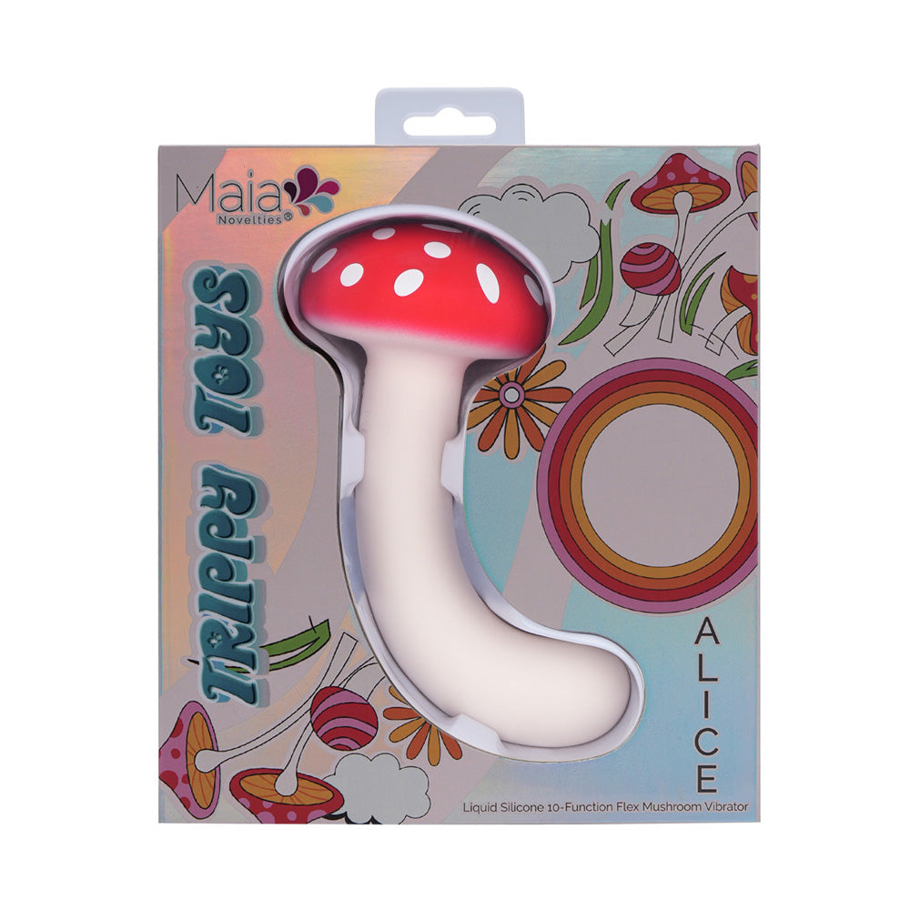 Maia ALICE - Red/White 15.2 cm USB Rechargeable Dual Vibrating Mushroom - MA25-24