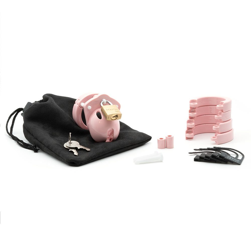 Mini-Me Black Chastity Cock Cage Kit - Pink - Pink 1.25 Inch Cock Cage Kit-MM-PNK