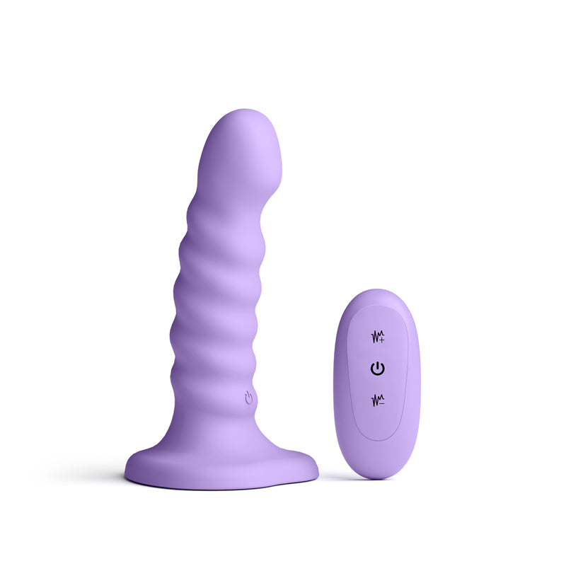 Colours Ribbed - 5 Vibrating Dildo - Purple - Purple 14.5 cm USB Rechargeable Vibrating Dildo with Wireless Remote - NSN-0401-45