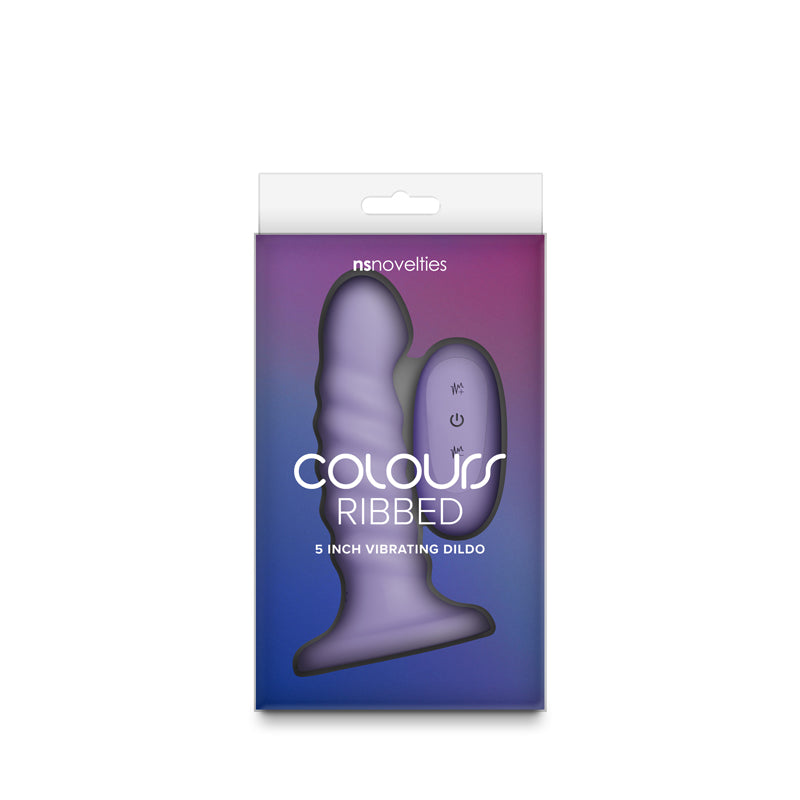 Colours Ribbed - 5 Vibrating Dildo - Purple - Purple 14.5 cm USB Rechargeable Vibrating Dildo with Wireless Remote - NSN-0401-45