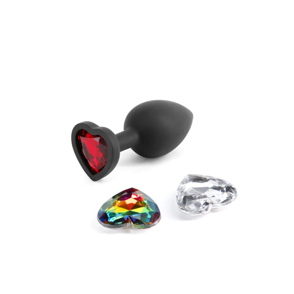 Glams Xchange Heart - Small - Black Small Butt Plug with Interchangeable Heart Gems-NSN-0514-03