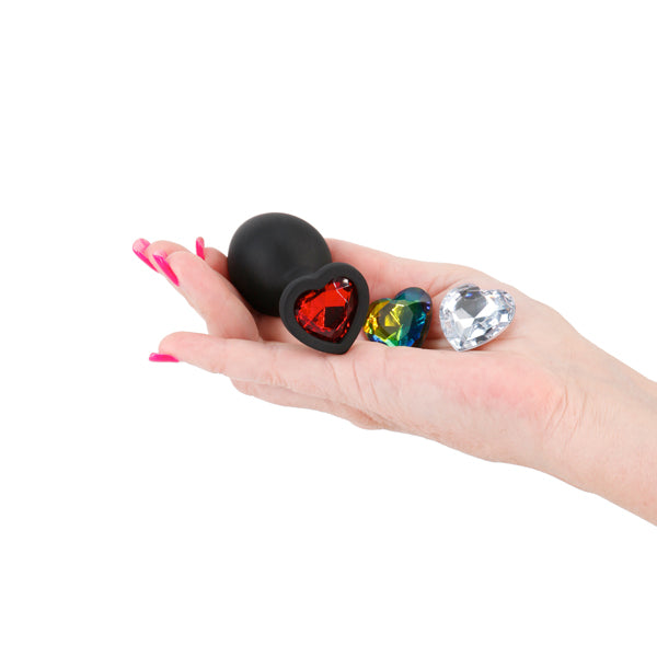 Glams Xchange Heart - Medium - Black Medium Butt Plug with Interchangeable Heart Gems-NSN-0514-13