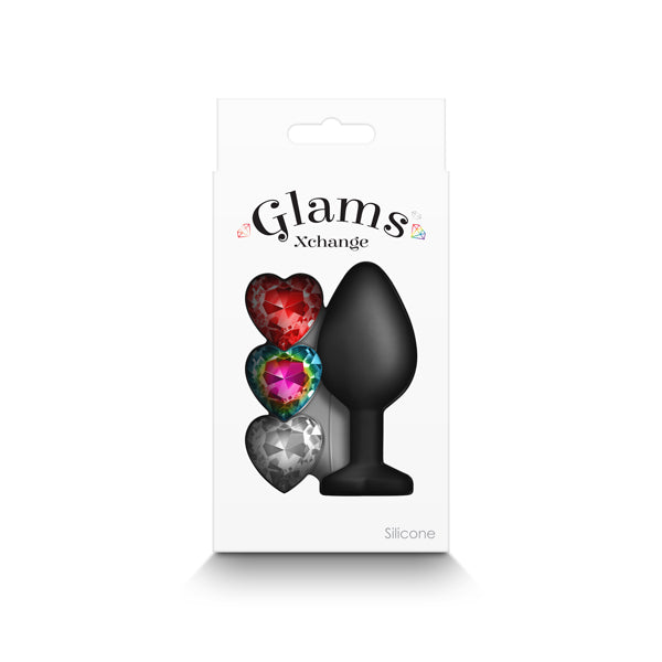 Glams Xchange Heart - Medium - Black Medium Butt Plug with Interchangeable Heart Gems-NSN-0514-13