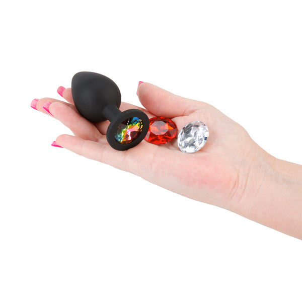 Glams Xchange Round - Medium - Black Medium Butt Plug with Interchangeable Round Gems-NSN-0514-43