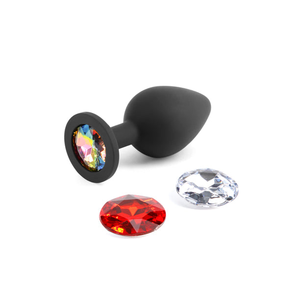 Glams Xchange Round - Medium - Black Medium Butt Plug with Interchangeable Round Gems-NSN-0514-43